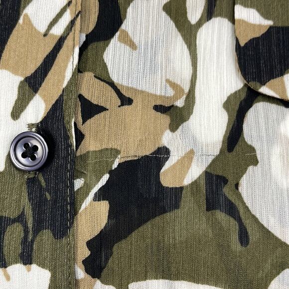 Chico's Olive Tan White Floral Semi Sheer Long Sleeve Top 4 - Picture 9 of 9